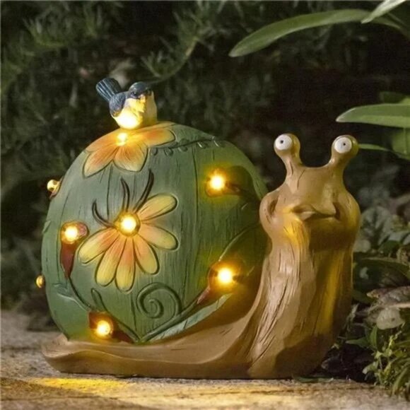 Garden Statue Turtles Figurine - Cute Frog Face Outdoors with Solar LED Lights - Picture 1 of 6